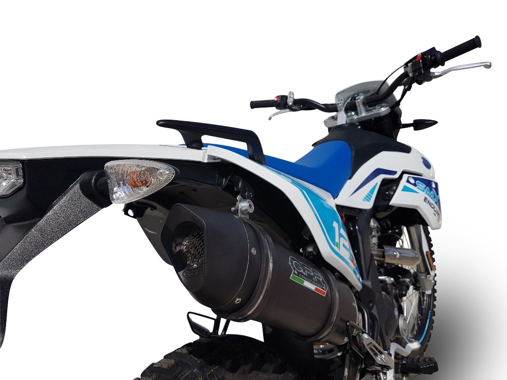 Escape compatible con F.B. Mondial Smx 125 Enduro 2021-2023, Furore Nero, Escape legal, homologado, silenciador con db killer desmontable y tubo de conexión 
