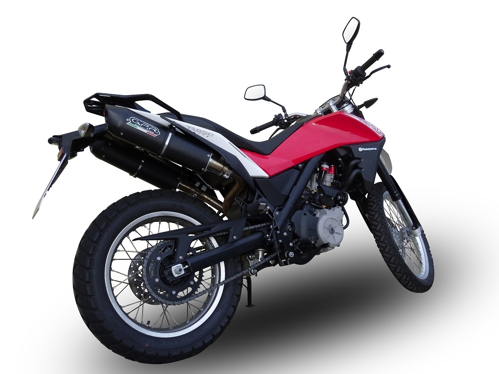 Escape compatible con Husqvarna TERRA - STRADA TR 650 2013-2015, Furore Nero, Par de terminales de escape homologados, con db killer extraíbles y tubos de conexión específicos 