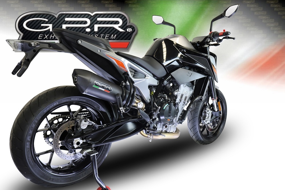 Escape compatible con Ktm Duke 790 2017-2020, GP Evo4 Black Titanium, Escape legal, homologado, silenciador con db killer desmontable y tubo de conexión específico 