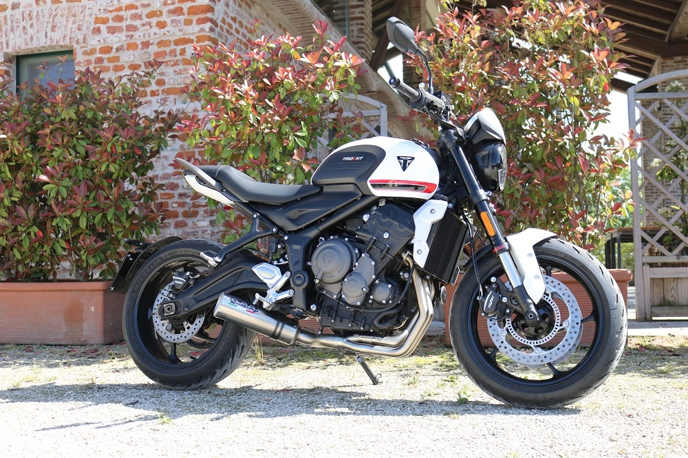 Escape compatible con Triumph Trident 660 2021-2024, M3 Titanium Natural, Escape completo homologado y legal,con catalizador incluido db killer extraíble 