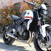 Escape compatible con Triumph Trident 660 2021-2024, M3 Titanium Natural, Escape completo homologado y legal,con catalizador incluido db killer extraíble 
