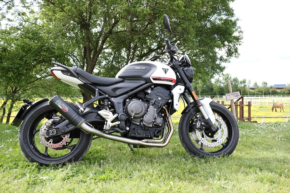 Escape compatible con Triumph Trident 660 2021-2024, M3 Black Titanium, Escape completo, no legal para países de la UE, con db killer extraíble 