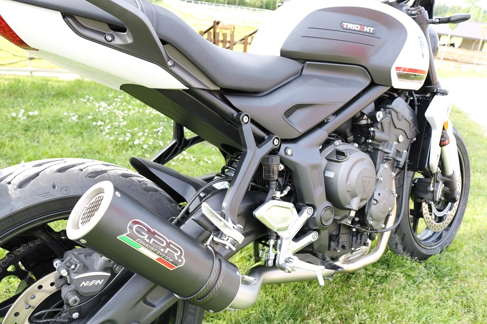 Escape compatible con Triumph Trident 660 2021-2024, M3 Black Titanium, Escape completo, no legal para países de la UE, con db killer extraíble 