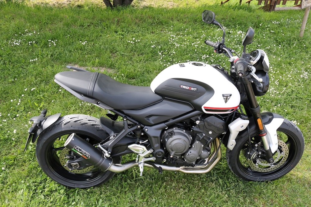 Escape compatible con Triumph Trident 660 2021-2024, M3 Black Titanium, Escape completo, no legal para países de la UE, con db killer extraíble 