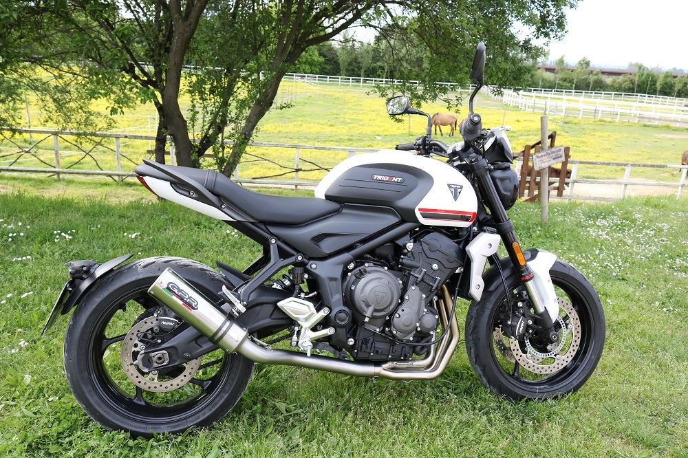 Escape compatible con Triumph Trident 660 2021-2024, M3 Titanium Natural, Escape completo, no legal para países de la UE, con db killer extraíble 