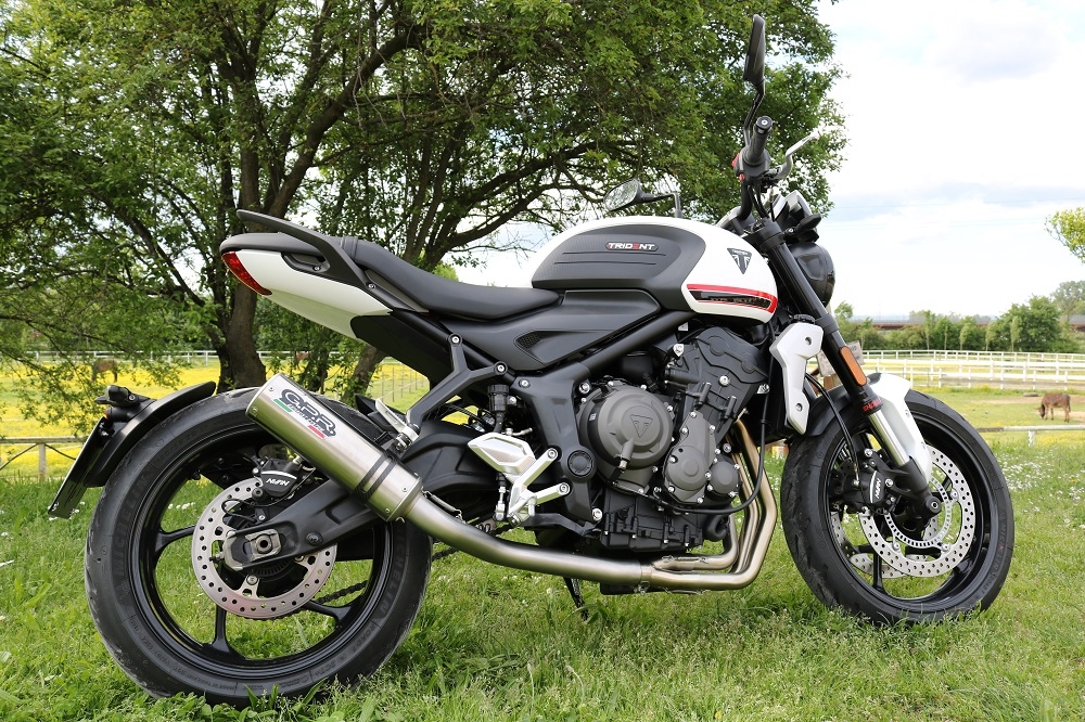 Escape compatible con Triumph Trident 660 2021-2024, M3 Titanium Natural, Escape completo, no legal para países de la UE, con db killer extraíble 