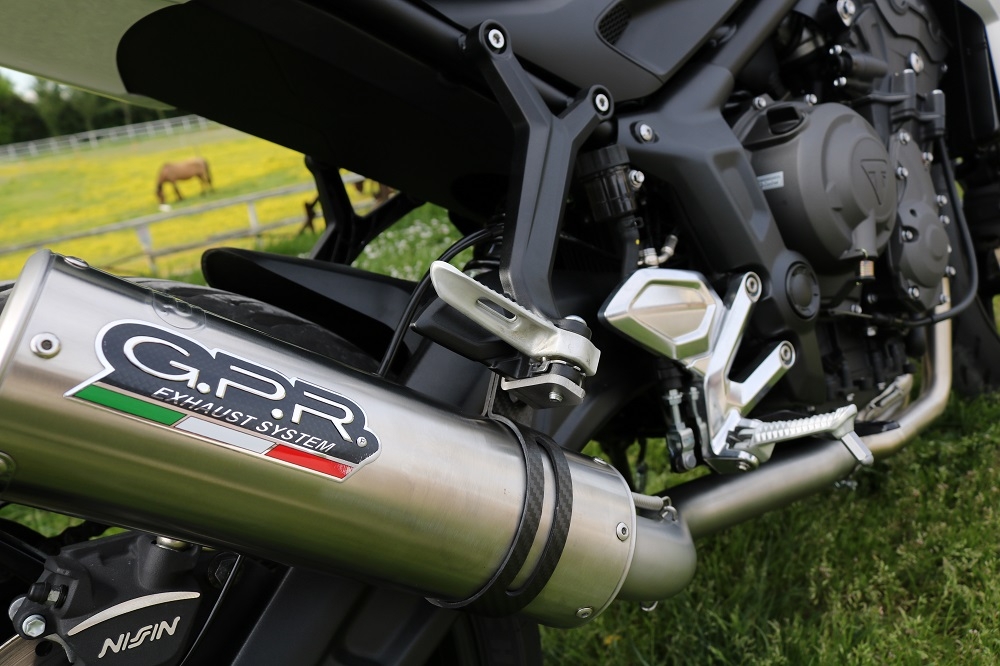 Escape compatible con Triumph Trident 660 2021-2024, M3 Titanium Natural, Escape completo, no legal para países de la UE, con db killer extraíble 