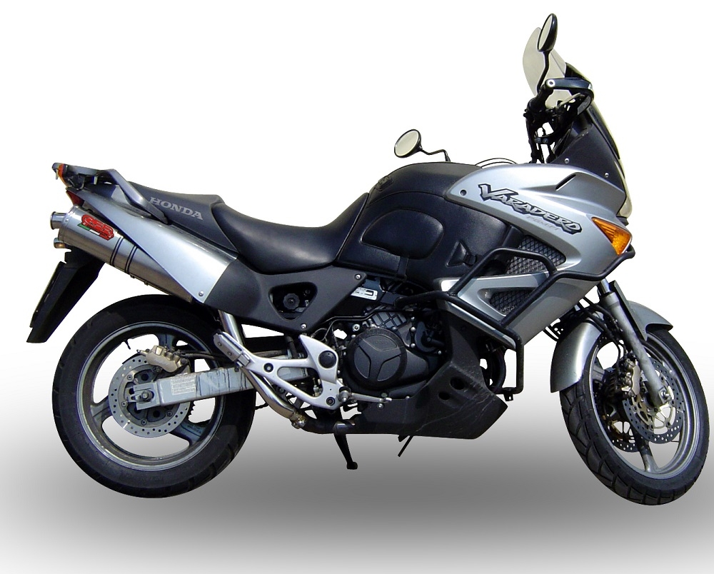 Escape compatible con Honda Varadero 1000 1999-2011, Trioval, Par de terminales de escape homologados, con db killer extraíbles y tubos de conexión específicos 