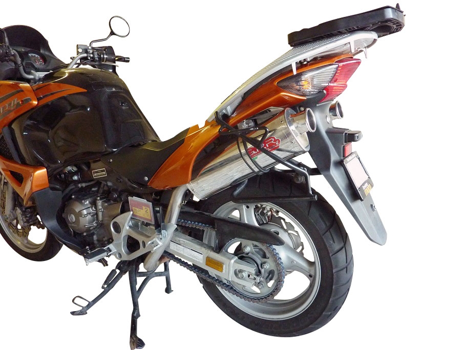 Escape compatible con Honda Varadero 1000 1999-2011, Trioval, Par de terminales de escape homologados, con db killer extraíbles y tubos de conexión específicos 