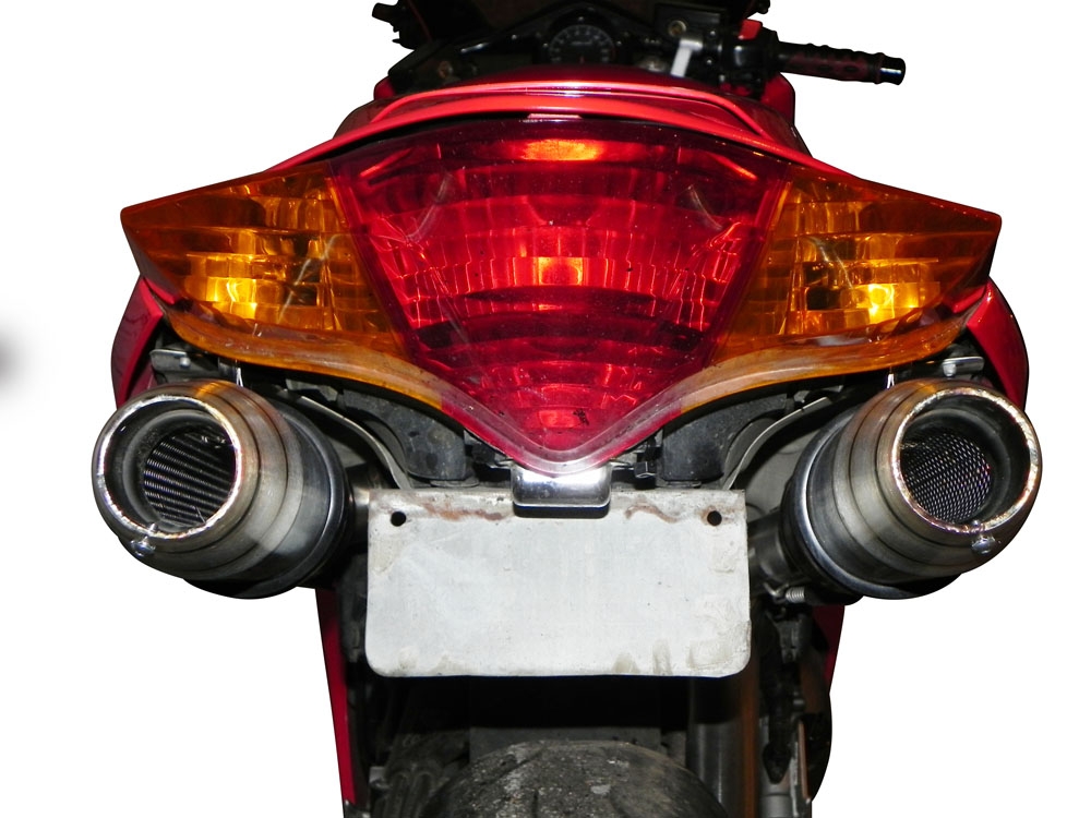 Escape compatible con Honda Vfr 800 V-Tec 2002-2013, Deeptone Inox, Par de terminales de escape homologados, con db killer extraíbles y tubos de conexión específicos 