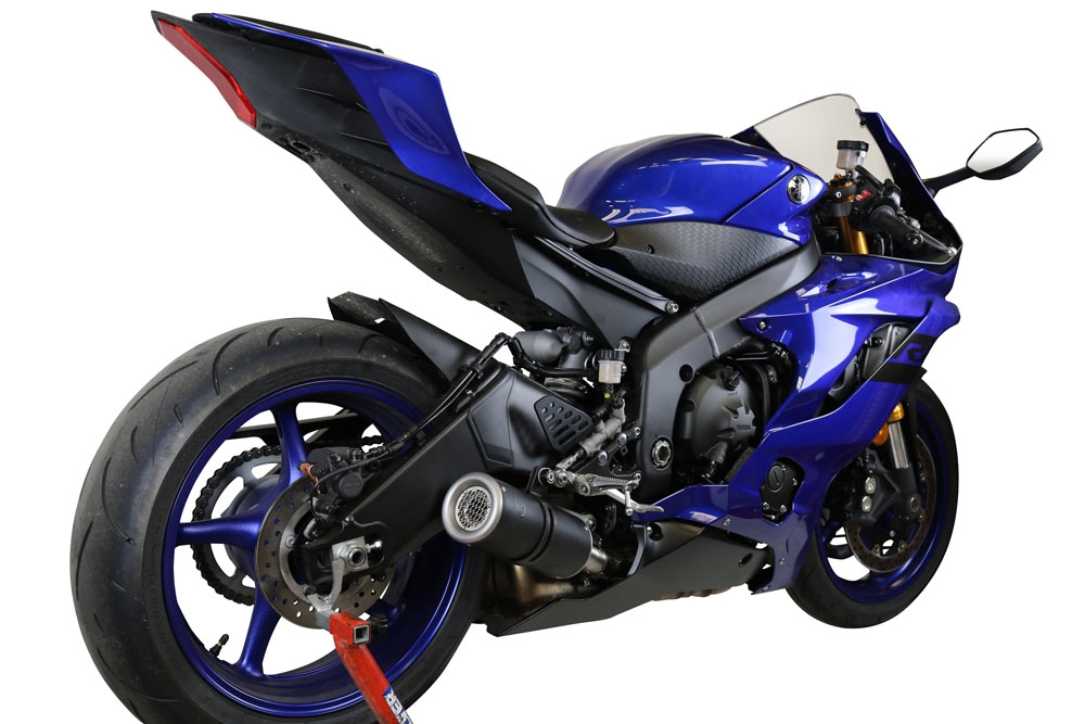 Escape compatible con Yamaha Yzf R6 2017-2025, M3 Black Titanium, Escape legal, homologado, silenciador con db killer desmontable y tubo de conexión específico 