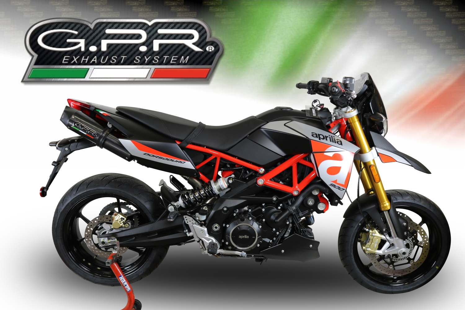Escape compatible con Aprilia Dorsoduro 900 2017-2020, GP Evo4 Poppy, Par de terminales de escape homologados, con db killer extraíbles y tubos de conexión específicos 