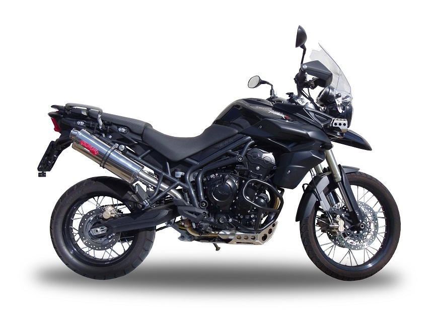 Escape compatible con Triumph Tiger 800 - Xr - Xc - Xrx - Xcx - Xrt - Xca 2011-2016, Trioval, Escape legal, homologado, silenciador con db killer desmontable y tubo de conexión específico 