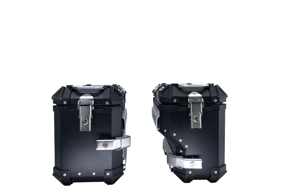 GPR TECH compatible con  Bmw F 750 Gs 2018/2020 e4 Par de maletas laterales en aluminio con lado derecho contorneado, color negro con portaequipajes específico Capacidad 38 LT. + 32 LT.