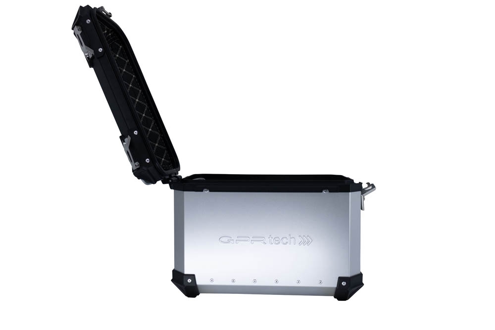 GPR TECH compatible con  Benelli Trk 502 2017/2020 e4 Par de maletas laterales en aluminio color plata con portaequipajes específico Capacidad 38 LT. + 38 LT.