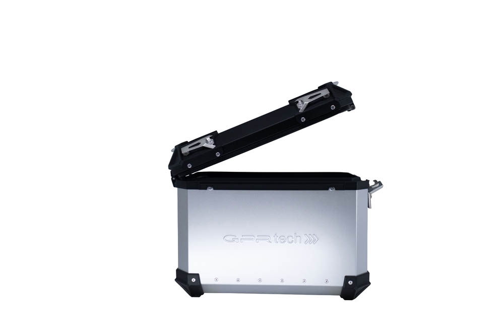 GPR TECH compatible con  Benelli Trk 502 2017/2020 e4 Par de maletas laterales en aluminio color plata con portaequipajes específico Capacidad 38 LT. + 38 LT.