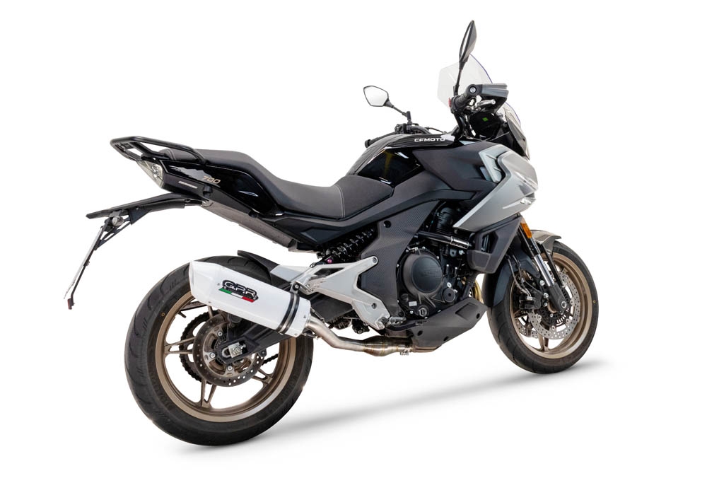 Escape compatible con Cf Moto 700 Mt 2023-2024, Albus Ceramic, Escape homologaedo, legal para mercados fuera de la UE, incluido tubo de enlace y db killer extraíble 