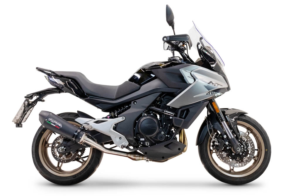 Escape compatible con Cf Moto 700 Mt 2023-2024, Gpe Ann. Black titanium, Escape homologaedo, legal para mercados fuera de la UE, incluido tubo de enlace y db killer extraíble 