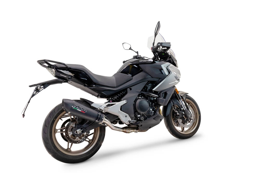 Escape compatible con Cf Moto 700 Mt 2023-2024, Gpe Ann. Black titanium, Escape homologaedo, legal para mercados fuera de la UE, incluido tubo de enlace y db killer extraíble 