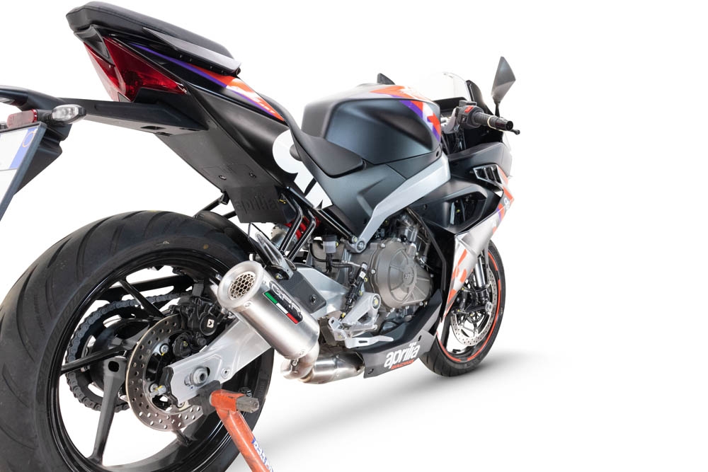 Escape compatible con Aprilia RS 457 2024-2025, M3 Inox , Escape completo, no legal para países de la UE, con db killer extraíble 