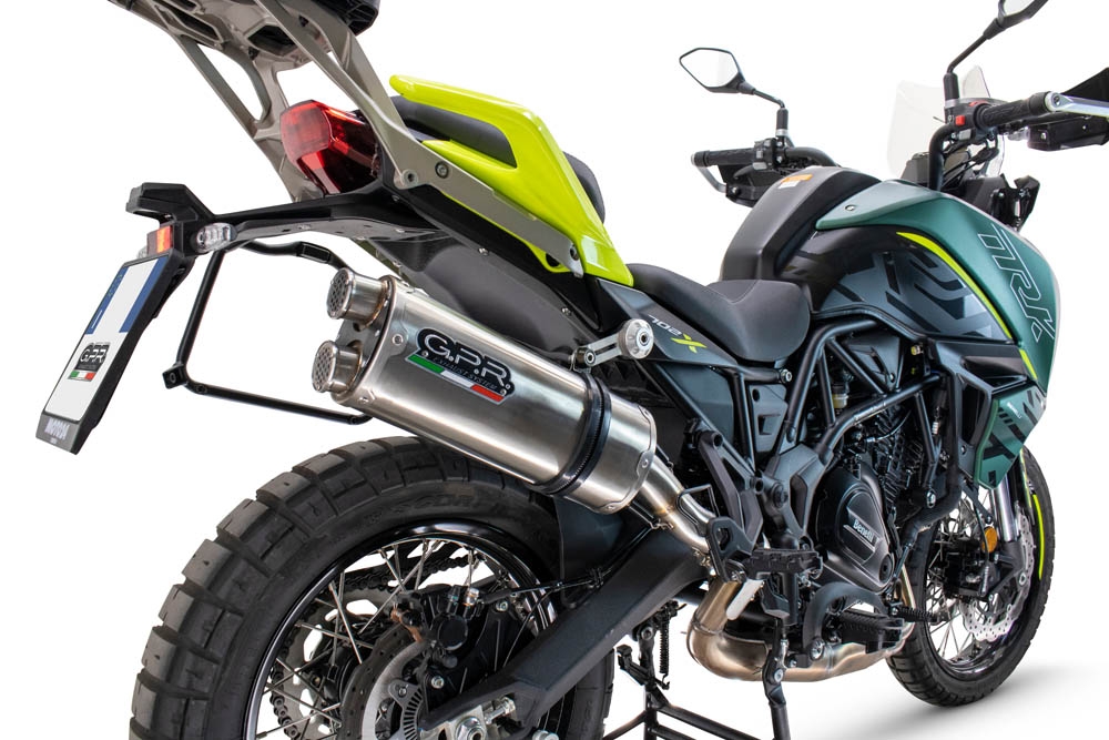 Escape compatible con Benelli Trk 702 X 2023-2024, Dual Inox, Escape legal, homologado, silenciador con db killer desmontable y tubo de conexión específico 