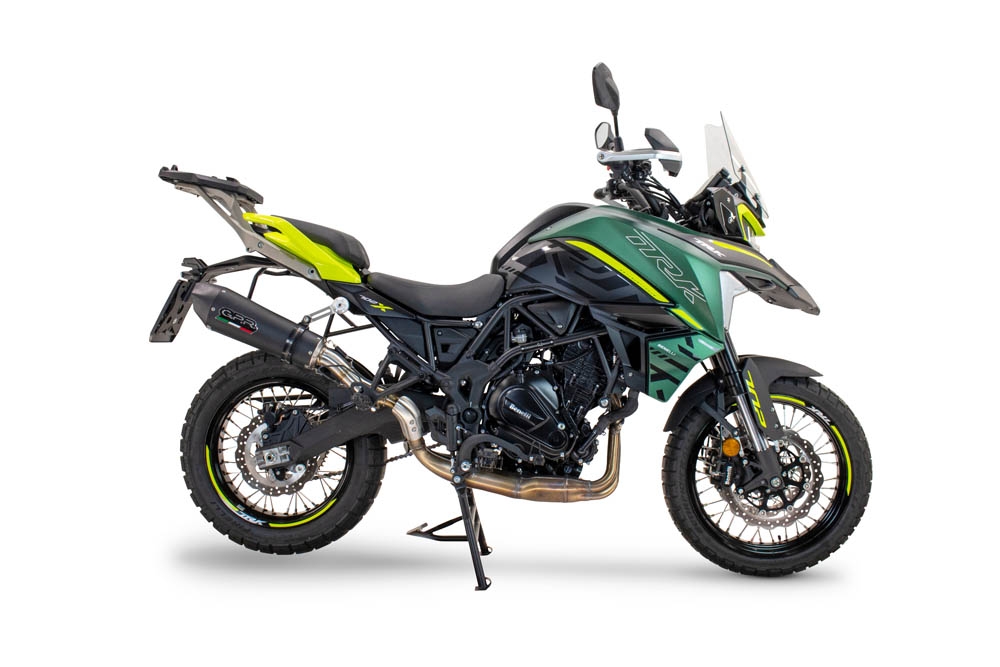 GPR escape compatible con  Benelli Trk 702  2023-2024, New Grand Prix Evo Black Titanium, Escape legal, homologado, silenciador con db killer desmontable y tubo de conexión específico 