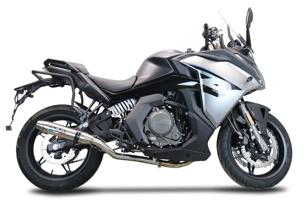 Escape compatible con Cf Moto 650 Gt 2022-2024, Deeptone Inox, Sistema de escape medio lleno, incluido db killer extraíble y tubo de conexión 