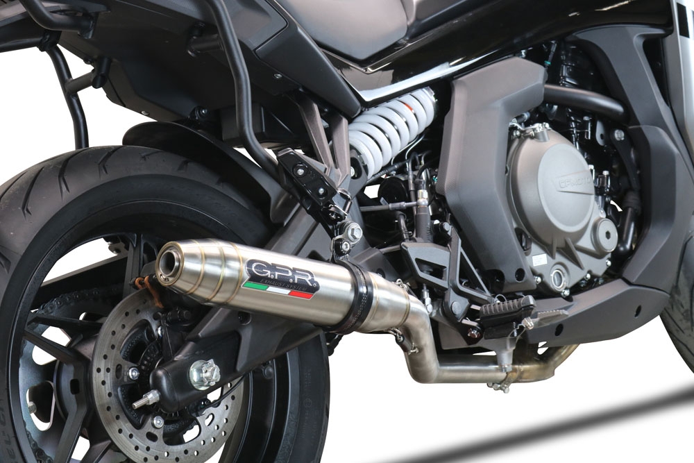 Escape compatible con Cf Moto 650 Gt 2022-2024, Deeptone Inox, Sistema de escape medio lleno, incluido db killer extraíble y tubo de conexión 