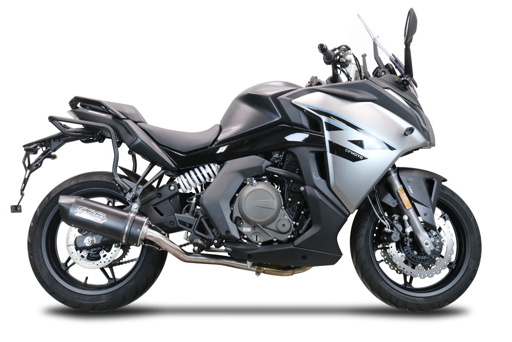 Escape compatible con Cf Moto 650 Gt 2022-2024, Furore Nero, Sistema de escape medio lleno, incluido db killer extraíble y tubo de conexión 