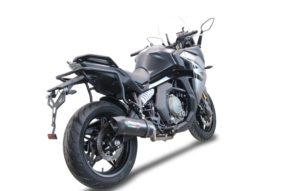 Escape compatible con Cf Moto 650 Gt 2022-2024, Furore Nero, Sistema de escape medio lleno, incluido db killer extraíble y tubo de conexión 