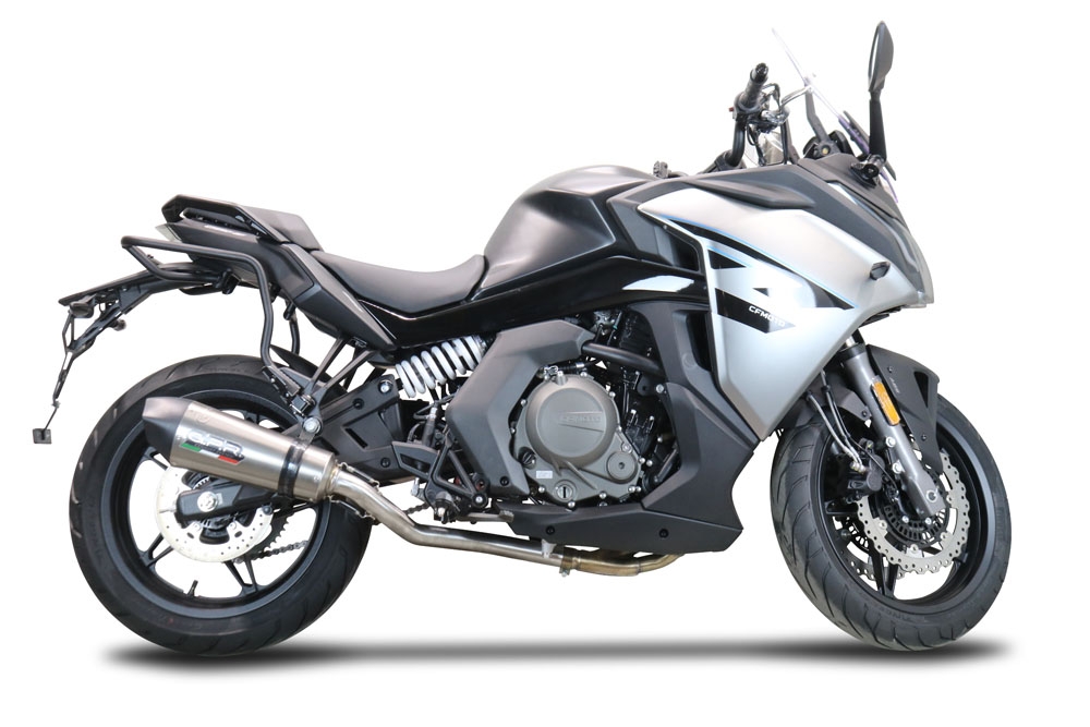 Escape compatible con Cf Moto 650 Gt 2022-2024, Gpe Ann. Titanium, Sistema de escape medio lleno, incluido db killer extraíble y tubo de conexión 