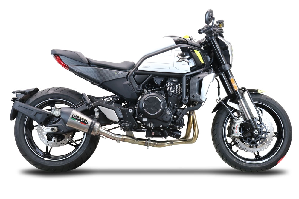 Escape compatible con Cf Moto 700 CL-X Sport 2022-2024, Gpe Ann. titanium, Sistema de escape medio lleno, incluido db killer extraíble y tubo de conexión 