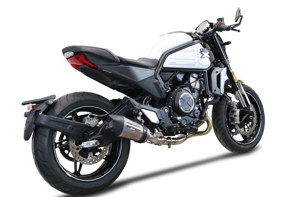 Escape compatible con Cf Moto 700 CL-X Sport 2022-2024, Gpe Ann. titanium, Sistema de escape medio lleno, incluido db killer extraíble y tubo de conexión 