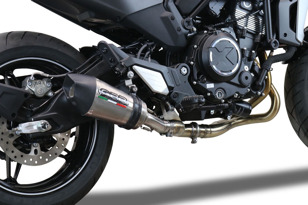 Escape compatible con Cf Moto 700 CL-X Sport 2022-2024, Gpe Ann. titanium, Sistema de escape medio lleno, incluido db killer extraíble y tubo de conexión 