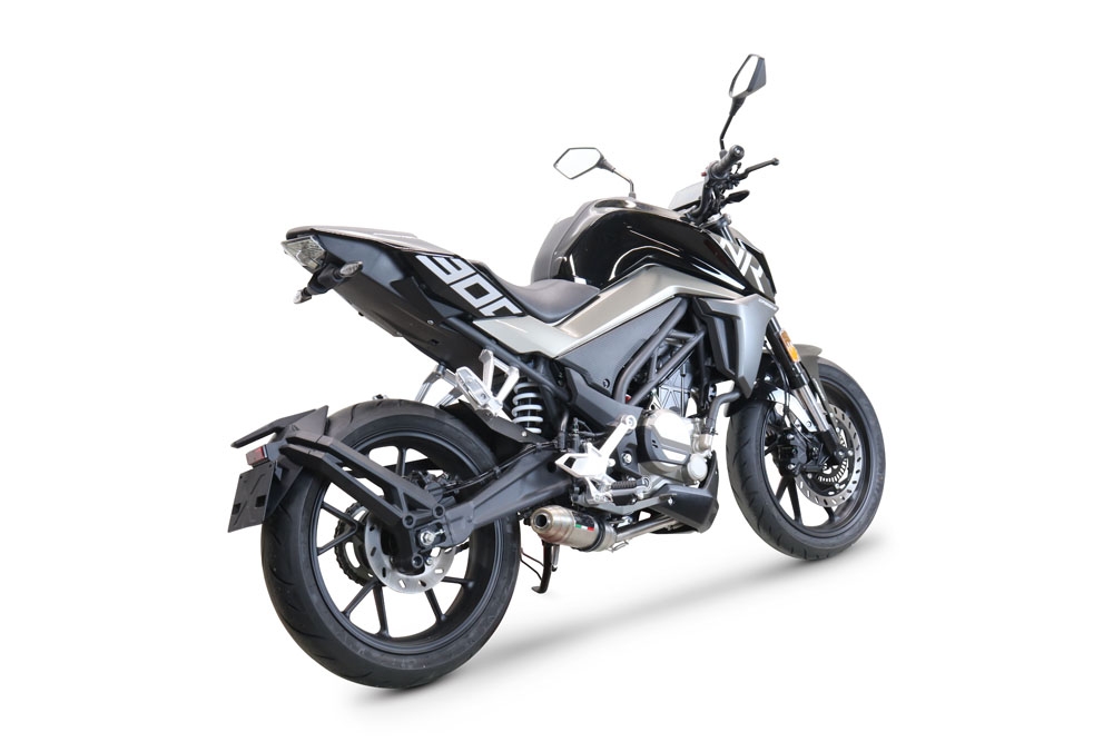 Escape compatible con Cf Moto 300 NK 2022-2024, Deeptone Inox, Escape completo, no legal para países de la UE, con db killer extraíble 