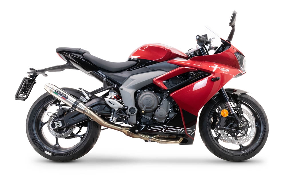 Escape compatible con Triumph Daytona 660 2023-2025, Deeptone Inox, Escape completo racing, incluyendo colector y db killer desmontable, sin homologación 