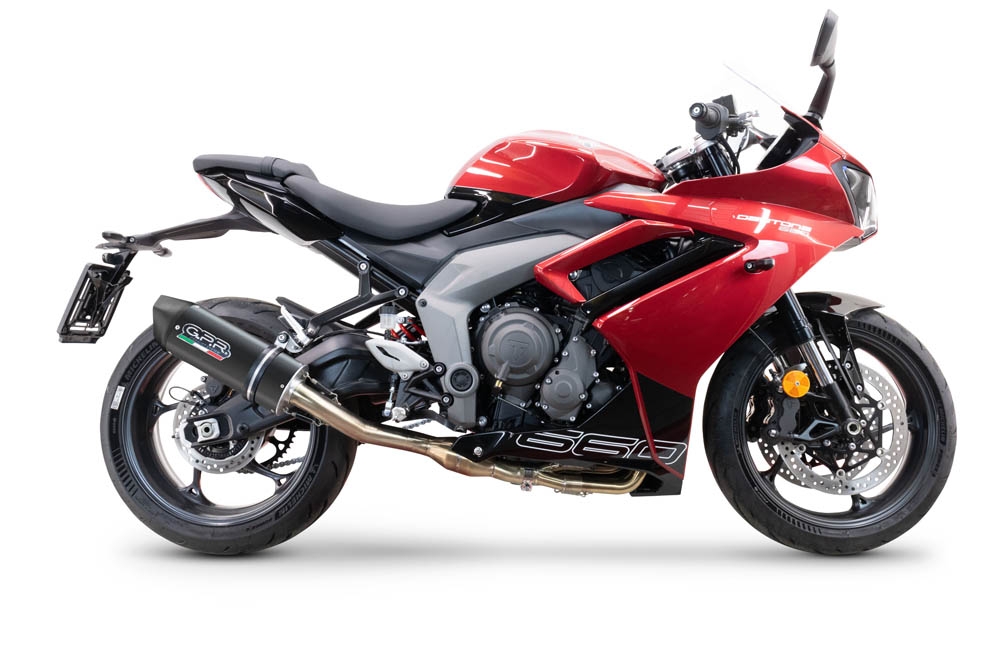 Escape compatible con Triumph Daytona 660 2023-2025, Furore Nero, Escape completo homologado y legal, incluido db killer extraíble 