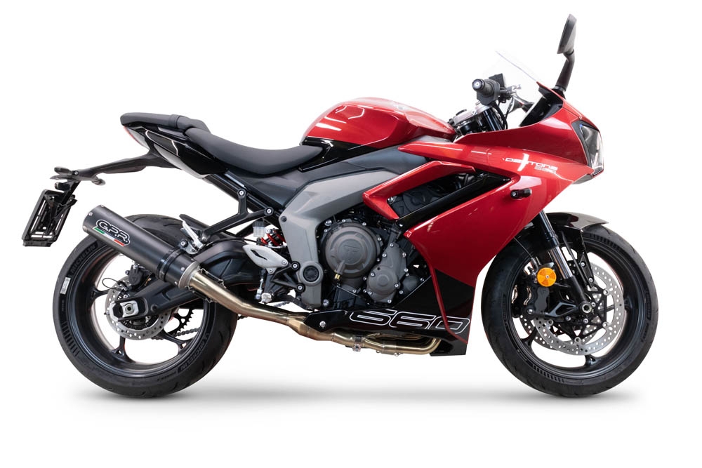 GPR escape compatible con  Triumph Daytona 660 2023-2025, M3 Black Titanium, Escape completo homologado y legal,con catalizador incluido db killer extraíble 