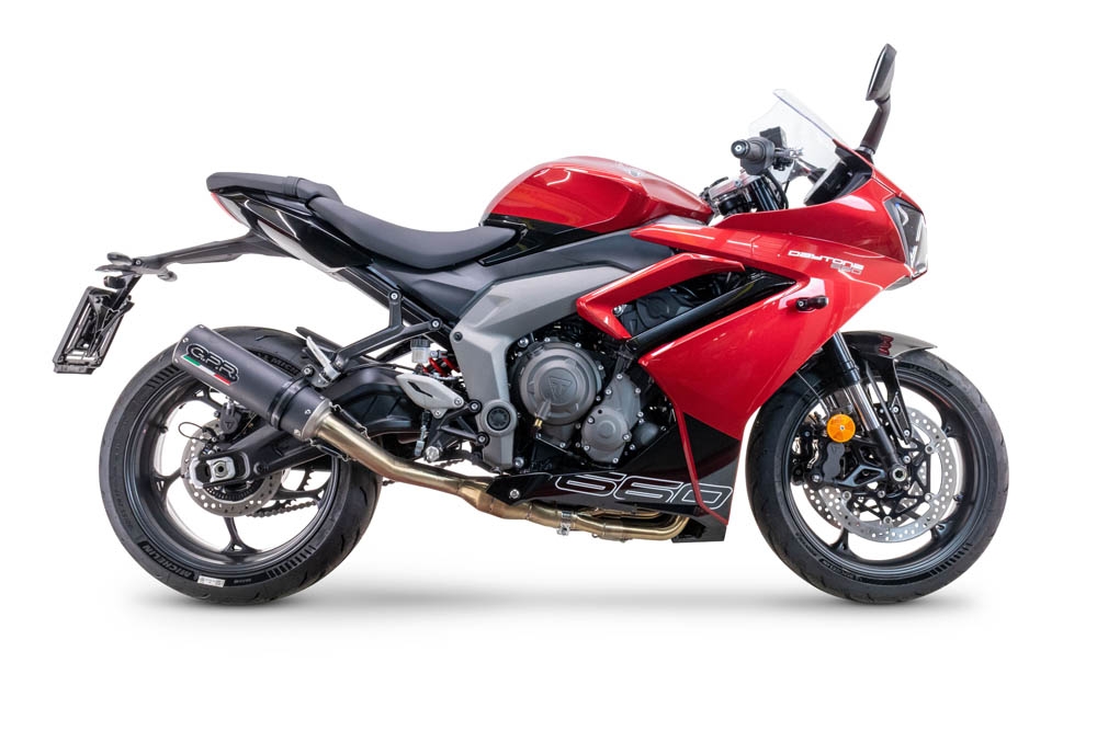 Escape compatible con Triumph Daytona 660 2023-2025, M3 Black Titanium, Escape completo racing, incluyendo colector y db killer desmontable, sin homologación 