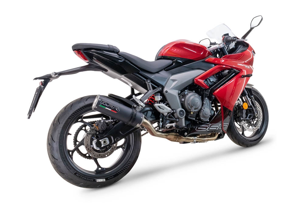 Escape compatible con Triumph Daytona 660 2023-2025, M3 Black Titanium, Escape completo racing, incluyendo colector y db killer desmontable, sin homologación 