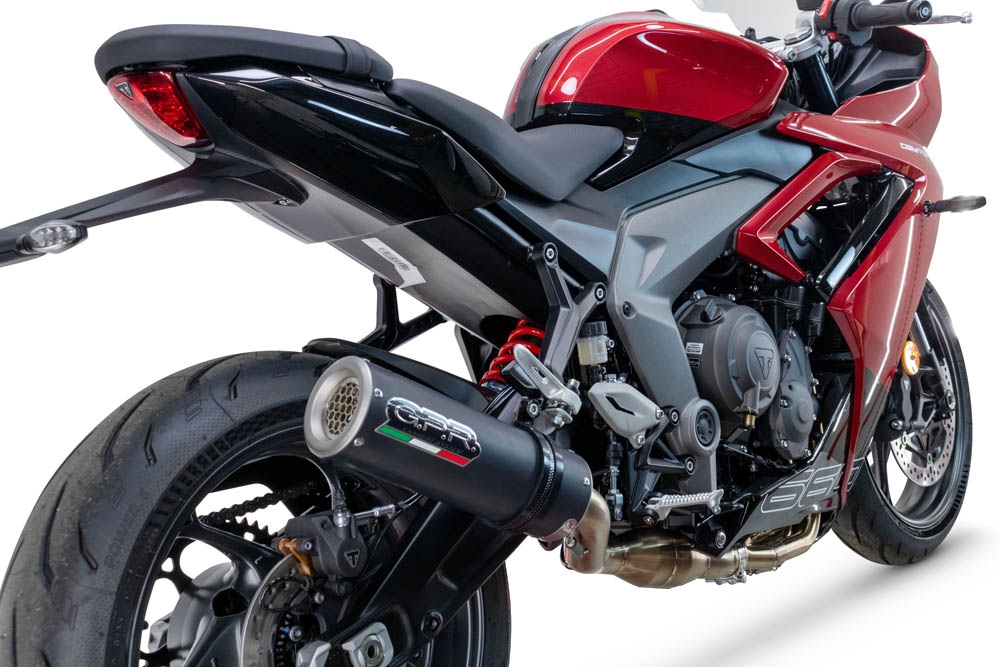 Escape compatible con Triumph Daytona 660 2023-2025, M3 Black Titanium, Escape completo racing, incluyendo colector y db killer desmontable, sin homologación 