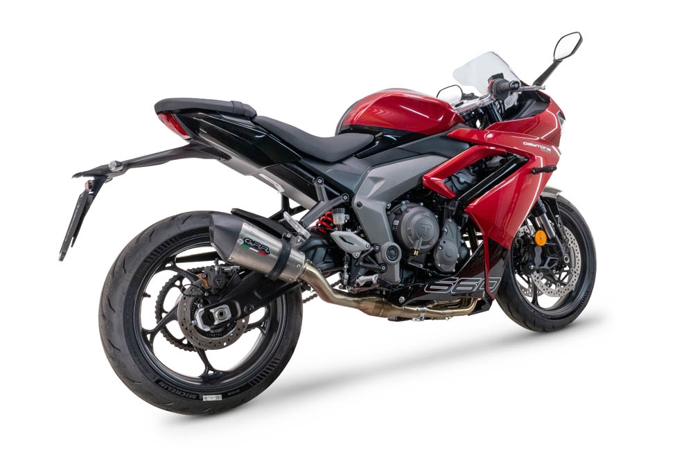 Escape compatible con Triumph Daytona 660 2023-2025, Gpe Ann. titanium, Escape completo, no legal para países de la UE, con db killer extraíble 