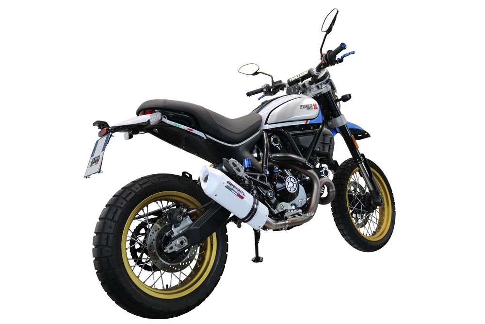 Escape compatible con Ducati Scrambler 800 Icon -Icon Dark 2021-2022, Albus Ceramic, Escape homologaedo, legal para mercados fuera de la UE, incluido tubo de enlace y db killer extraíble 