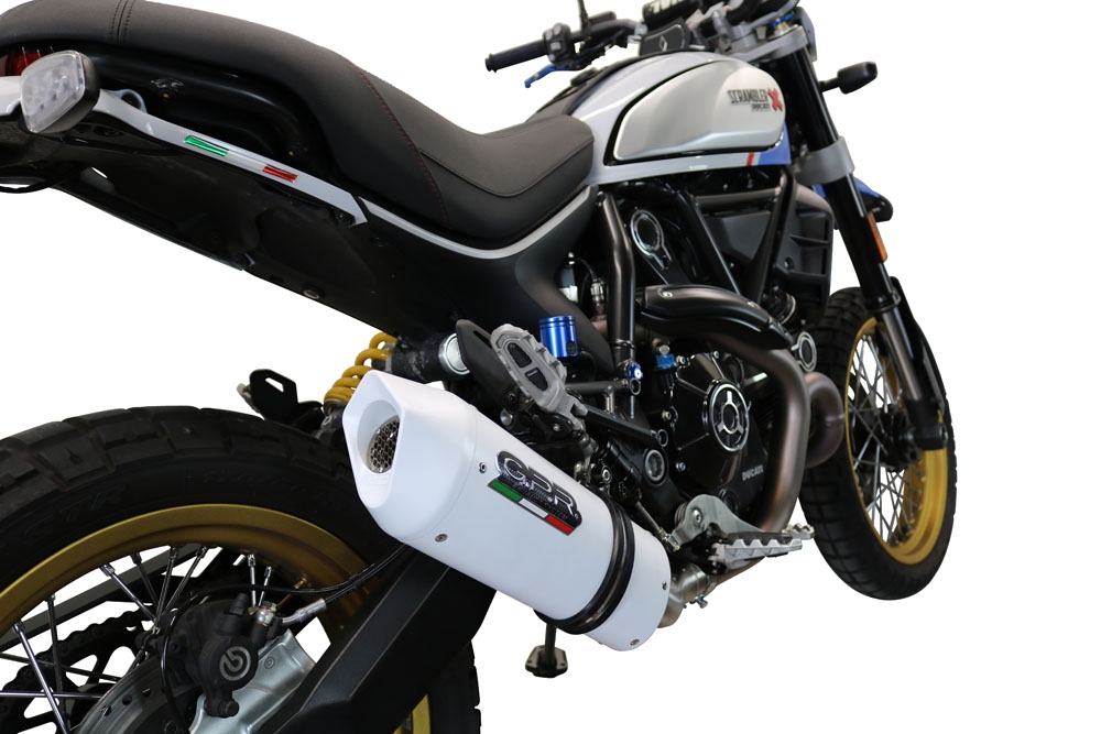 Escape compatible con Ducati Scrambler 800 Icon -Icon Dark 2021-2022, Albus Ceramic, Escape homologaedo, legal para mercados fuera de la UE, incluido tubo de enlace y db killer extraíble 
