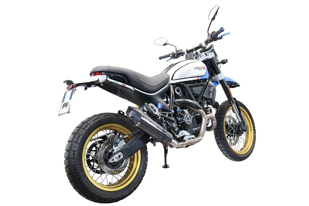 Escape compatible con Ducati Scrambler 800 Desert Sled -DS Fasthouse 2021-2024, Gpe Ann. Poppy, Escape homologaedo, legal para mercados fuera de la UE, incluido tubo de enlace y db killer extraíble 