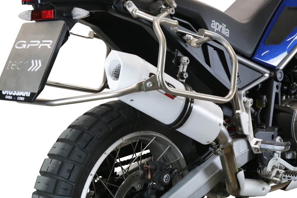 Escape compatible con Aprilia Tuareg 660 2021-2024, Albus Evo4, Escape legal, homologado, silenciador con db killer desmontable y tubo de conexión específico 