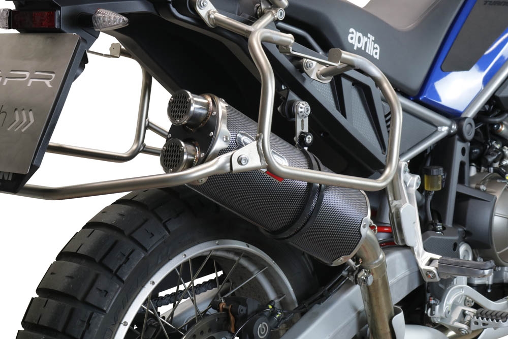 Escape compatible con Aprilia Tuareg 660 2021-2024, Dual Poppy, Escape legal, homologado, silenciador con db killer desmontable y tubo de conexión específico 
