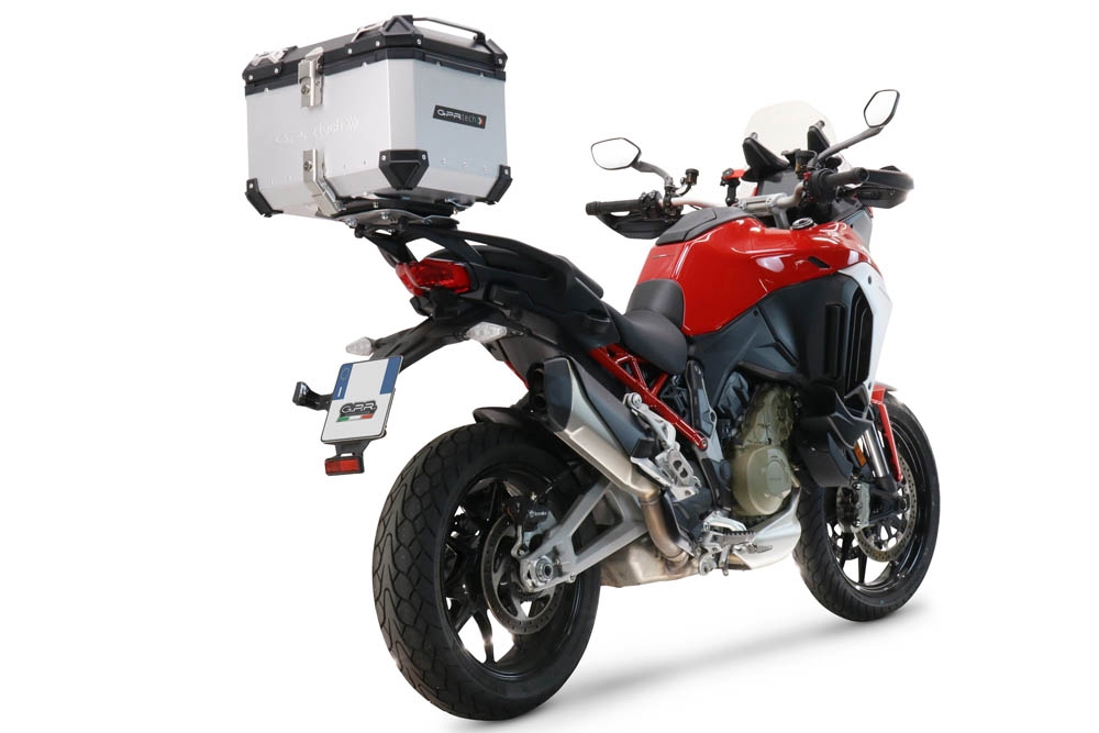 GPR TECH compatible con  Ducati Multistrada V4 / V4S / V4S Sport 1100 2021/2024 Baúl Alpi-Tech en aluminio color plata con placa específica incluida Capacidad Litros 55