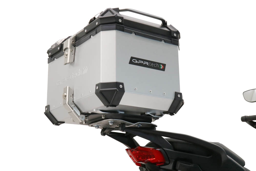 GPR TECH compatible con  Ducati Multistrada V4 / V4S / V4S Sport 1100 2021/2024 Baúl Alpi-Tech en aluminio color plata con placa específica incluida Capacidad Litros 35