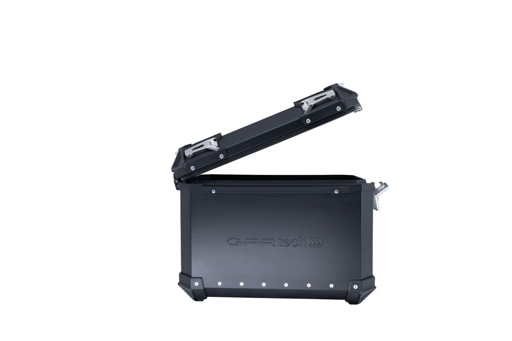 GPR TECH compatible con  Benelli Trk 502 2017/2020 e4 Par de maletas laterales en aluminio color negro con portaequipajes específico Capacidad 38 LT. + 38 LT.